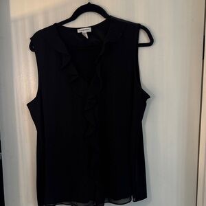 Calvin Klein Black Sleeveless Ruffle Front Blouse